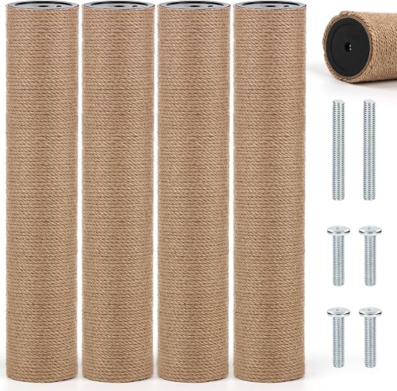 4 PCS M8 Cat Scratching Post Replacement, 15.7 x 3.1 Inches Cat Tree Replacement Post Jute Pole for Indoor Cats with M8 Screws, for Kitten Tree Tower Spare Cat Furniture Accessories