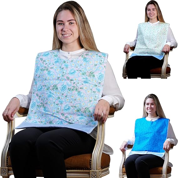 Careoutfit Adult Bib with Waterproof Vinyl Backing & Optional Crumb Catcher - 3 Pack