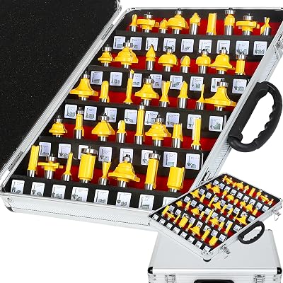OLETBE 41 PCS 12 Inch Shank Router Bit Set, Extended Door Rail Cabinet Stile Router Bits Sets, Woodworking Milling Cutter Tools, Wood Router Grooving ToolLINE