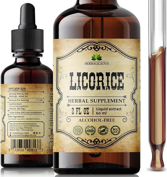 HERBALICIOUS Licorice Root Extract (Glycyrrhiza glabra) Organic Liquid Herbal Extract, 2 fl oz Vegan, Non-GMO, Gluten-Free