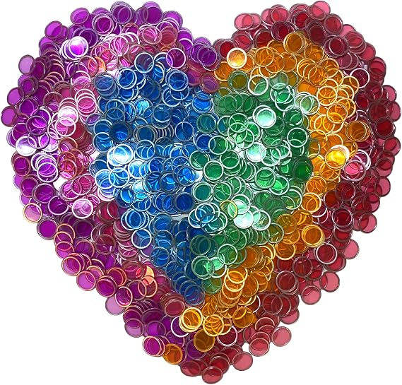 MR CHIPS Magnetic Bingo Chips with Metal Ring 3/4 Inch 300 Upgraded Pieces Assorted Transparent - Available in 7 Colors A Reusable Storage Bag