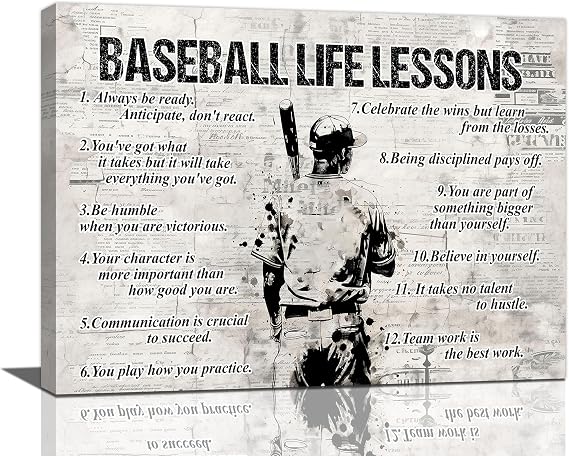 Trimety Baseball Wall Art Inspirational BaseballWall Decor For Boys Room Sports Sign Grey Canvas Poster Home Decorations Print Painting Artwork for Man Girls Bedroom Living Room 16"x12"