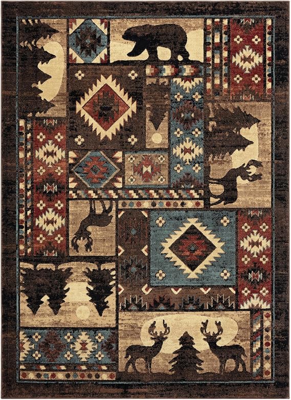 Home Dynamix Buffalo Bear Area Rug, 1'8"x2'7", Brown/Red, Rectangular