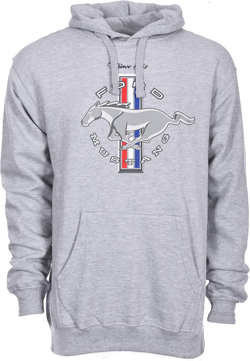 JH DESIGN GROUP Mens Ford Mustang Classic Tri-Bar Pony Emblem Pullover Heather Gray Hoodie
