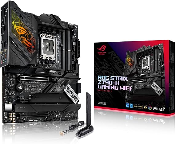 ASUS ROG STRIX Z790-H GAMING WIFI /Intel Z790 LGA 1700 ATX motherboard with 16 + 1 power stages DDR5 up to 7800 MT/s PCIe 5.0 x16 SafeSlot with Q release four PCIe 4.0 M. 2 sockets WiFi 6E)