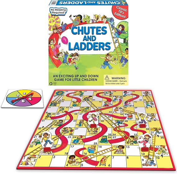 Classic Chutes and Ladders Board Game, with 1970's Art, for 2-4 Players, Ages 3 and Up, by Winning Moves Games USA | 2-4 Players, Ages 3+