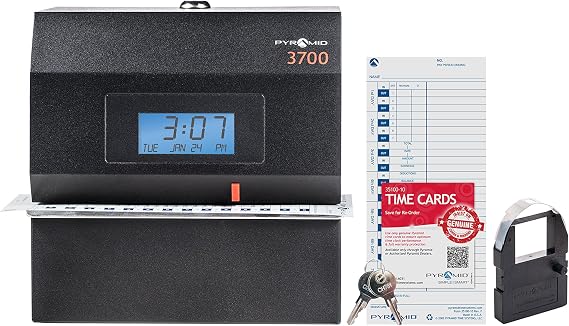 PyramidTM 3700 Heavy-Duty Time Clock & Document Stamp, Black