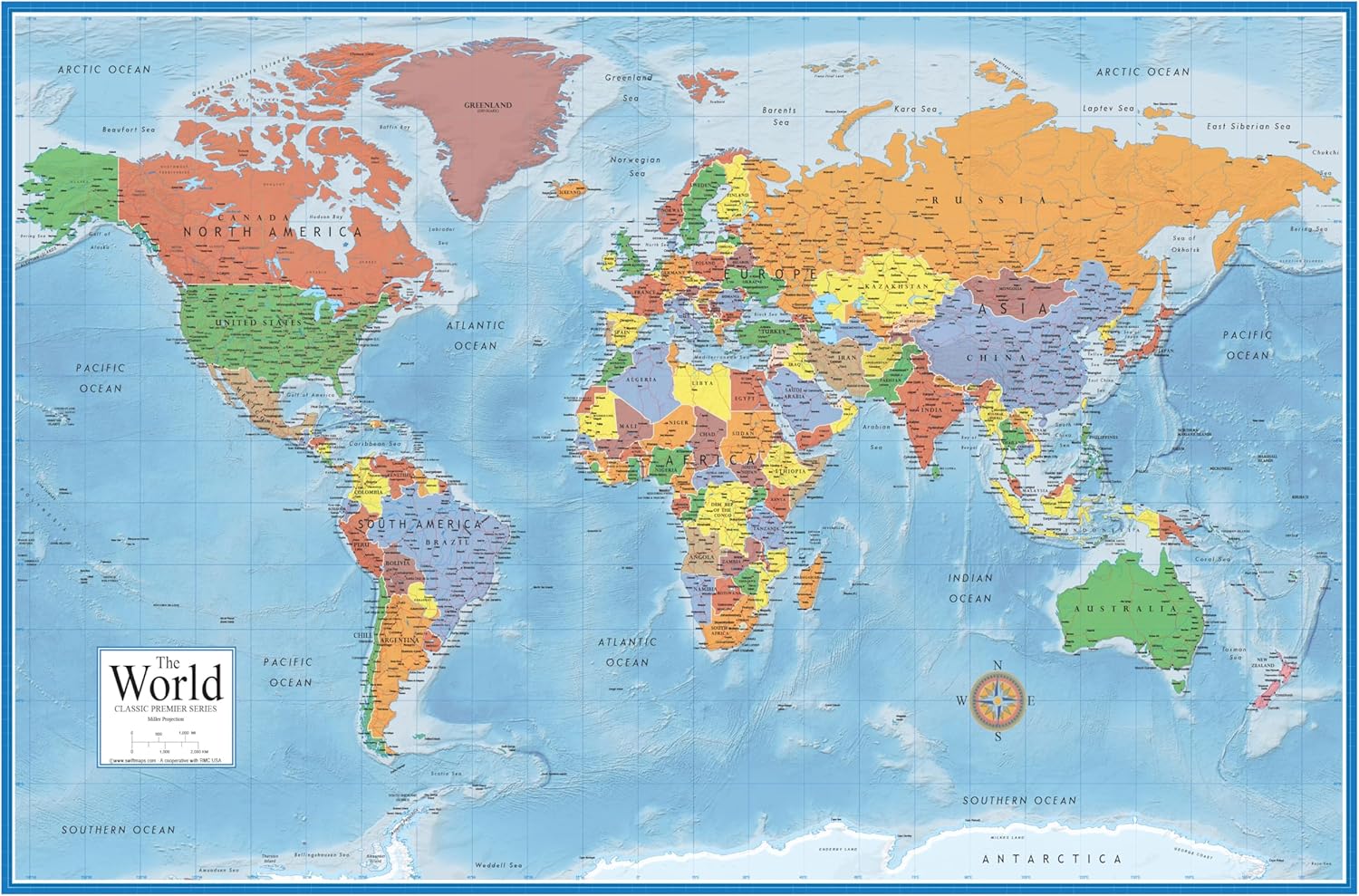 Swiftmaps 92cm x 61cm Laminated World Premier Wall Map Mural Poster A1
