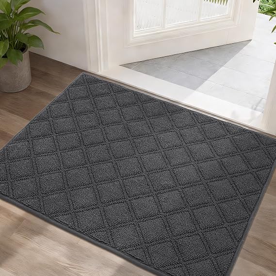 BEQHAUSE Dirt Trapper Door Mat 24" x 36" Non-Slip Washable, Dark Grey | Doormats Welcome Mat, Trap Dirt and Absorbent Entryway Rugs, Low Profile Floor Mats for Front Back Door, Entrance, Wet Shoes
