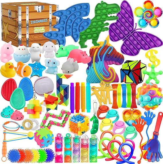 75 pcs Fidget Toys Kids Pack - Classroom Prizes, Pinata Fillers, Treasure Chest Goodie Bag Rewards with Pop its, Party Favours, Sensory Toys, Bulk Fidgets Box Gifts for Girls and Boys