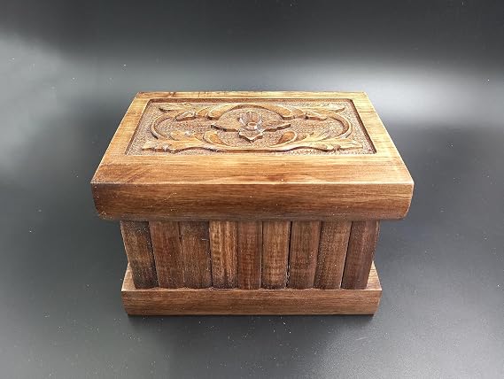 Walnut Treasure Within Puzzle Secret Magic Box Hand Made Unique Jewelry Box with Hidden Key (Puzzle Small)