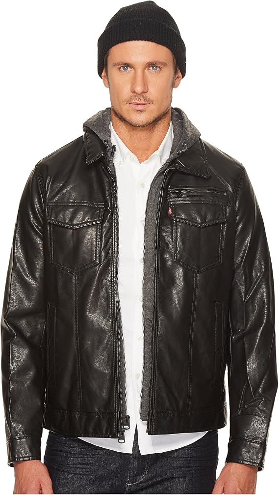 Levi's Men's Faux Leather Trucker Hoody with Sherpa Lining (Regular and Big and Tall Sizes)
