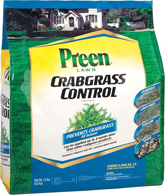 Preen Lawn Crabgrass Control 15 lb. Bag, Covers 5,000 sq. ft. | Stops crabgrass all season long, Can be applied up to 4 weeks after emergence, Works on cool and warm-season grasses