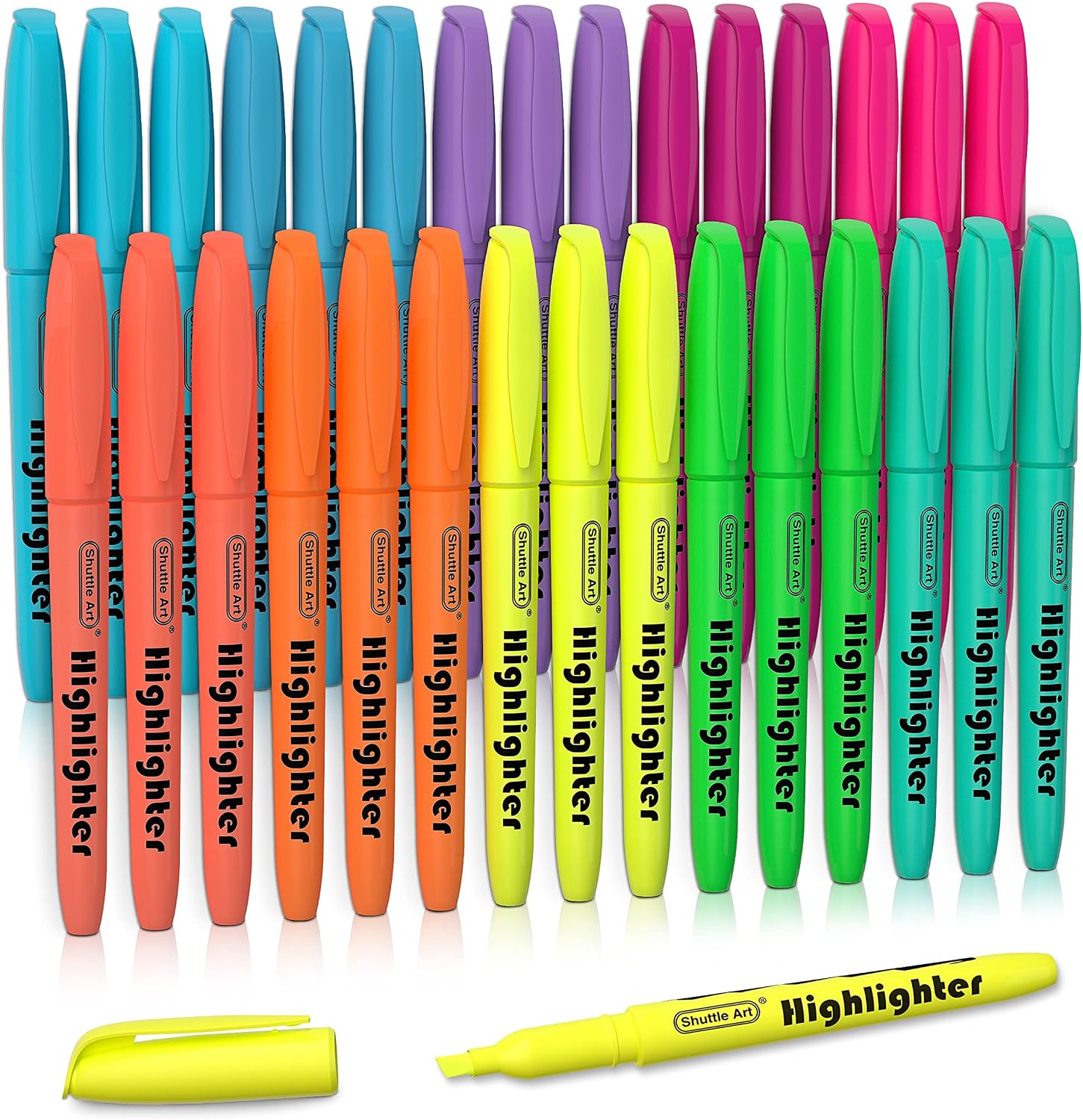Shuttle Art Highlighters, 30 Pack Highlighters Assorted Colours, 10 Colours Chisel Tip Dry-Quickly Non-Toxic Highlighter markers for Adults Kids Highlighting in the Home School Office