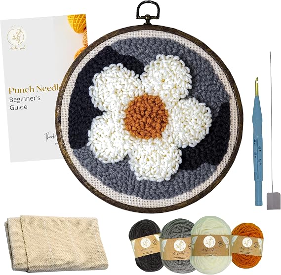 Urban Inch Punch Needle Kit - Beginners Punch Needle Embroidery Kits with Monks Cloth Embroidery Fabric - Set De Aguja Magica para Bordar - Magic Embroidery Pen Kit - Needle Punch Kit (Margarita)
