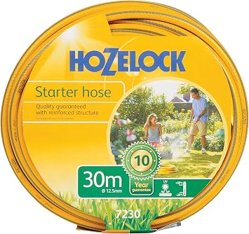 HOZELOCK - Starter Hose 12.5mm 1/2" 30m Versatile, UV-resistant garden hose, 4-layer braided reinforced hose, UK-made, General Purpose, Hard Wearing, * [7230P0000]