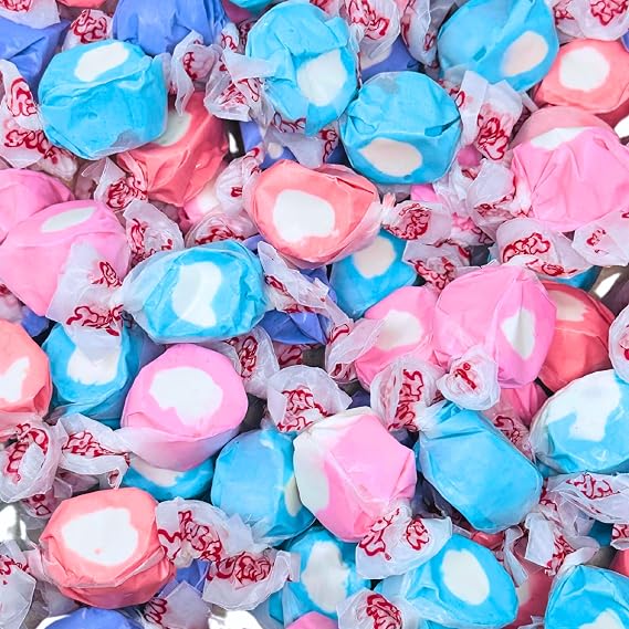 Premium Berries & Creme Saltwater Taffy Creamy Mix Blueberry, Strawberry, Raspberry And Huckleberry Flavors Bulk 2 Lb Bag 120+ Pieces Individually Wrapped, Nut & Gluten Free Treats for All Occasions