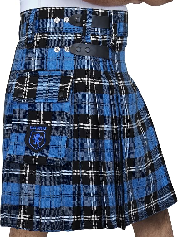 DSS KILTS- Tartan Utility Kilts for Men 13oz Tartan Kilt with Leather Straps and Large Cargo Pockets