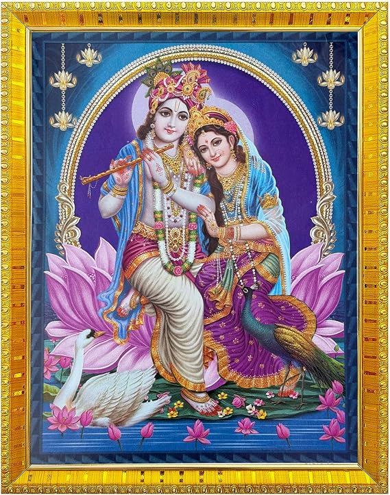 Radha Krishna ji Photo Frame With Glossy Lamination On Poster For Puja Room Temple Worship/Wall Hanging/Gift/Home Decor 30CM x 23 cm