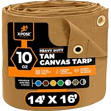 Xpose Safety Canvas Tarp - 10oz Tan Canvas Tarps Heavy Duty Water Resistant with Brass Grommets- Multipurpose Outdoor Tarpaulin for Camping, Canopy, Trailer, Equipment Cover 14' x 16'