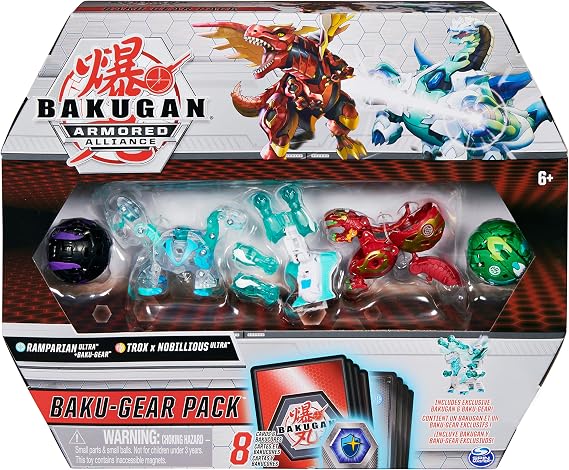 Bakugan Baku-Gear 4-Pack, Ramparian Ultra with Baku-Gear and Fused Trox x Nobilious Ultra Collectible Action Figures