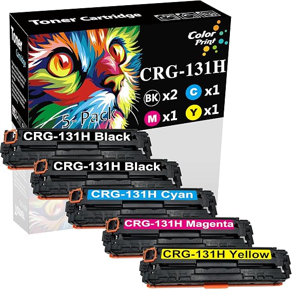 5-Pack ColorPrint Compatible Toner Cartridge Replacement for Canon mf628cw 131H 131 CRG-131H Work with Color imageCLASS LBP7100Cn LBP7110Cw MF624Cw MF623Cn MF8280Cw MF8230Cn Printer (2BK,1C,1M,1Y)