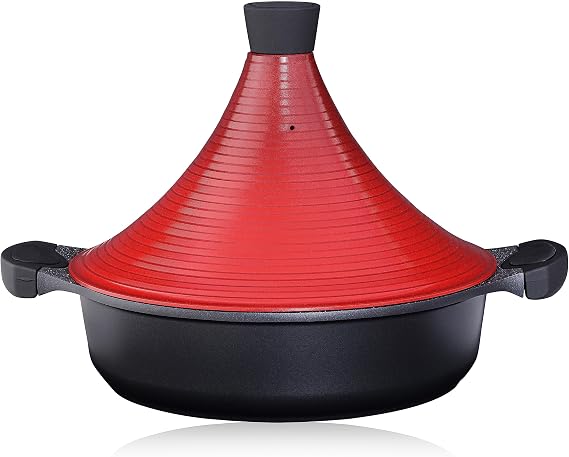 Tagine Pot Moroccan for Cooking | Induction | Self Basting Lid 28cm / 4.1Litre | Large | Greblon Non Stick Chemical Free | Traditional Tender Slow Cook Tajin Casserole Pan (BURGUNDY)