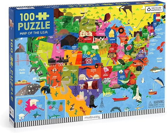 Mudpuppy - Map of the U.S.A. 100 Piece Jigsaw Puzzle for Kids