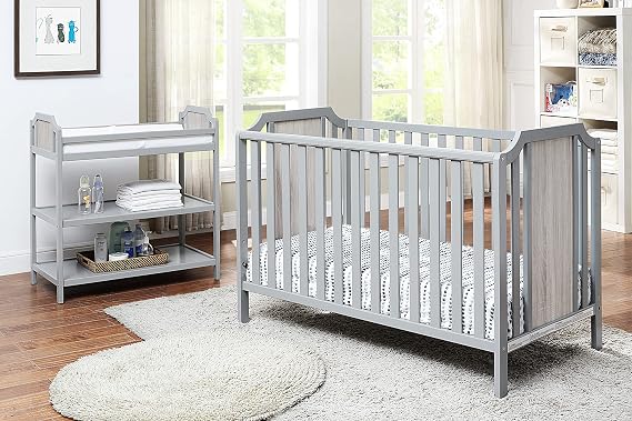 Suite Bebe Brees Convertible Island Crib in Gray and Vintage Birch, 53.5x37.5x30.5 Inch (Pack of 1)