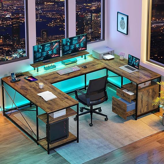 DWVO U Shaped Desk with Drawers