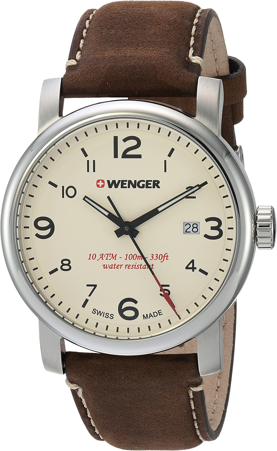 Wenger Mens Urban Metropolitan Swiss Quartz Stainless Steel and Leather Casual Watch