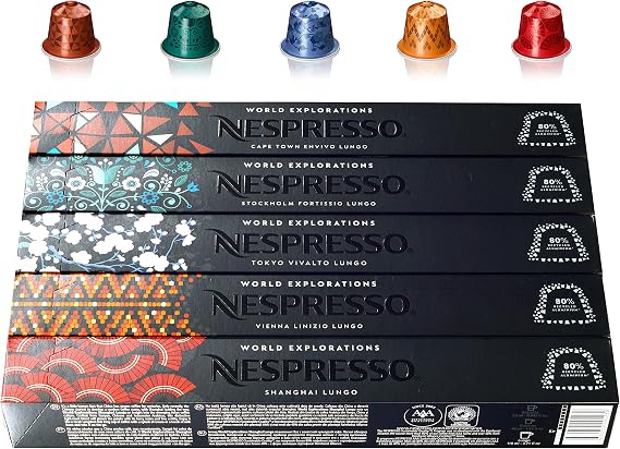 Nespresso World Explorations Pack: Vivalto, Linizio, Fortissio, Envivo, Shanghai Lungo, 50 Capsules