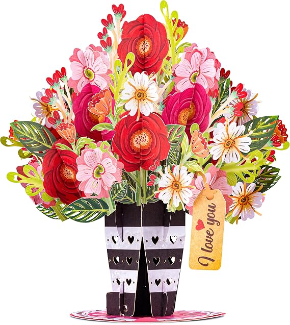Paper Love HugePop Pop Up Card, 3D Lovely Flower Vase With Detachable Paper Flower Bouquet, Gift for Birthday, Wedding, Anniversary, Graduation, Get Well, Thank You, All Occasion - Jumbo 10" x 14" Cover