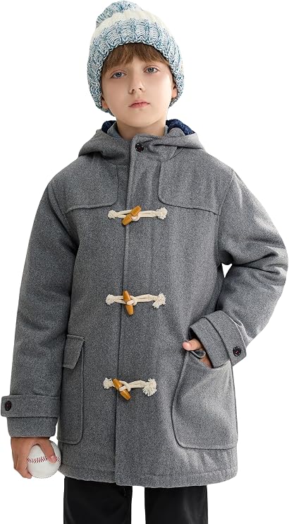 maoo garden Boys Winter Wool Coat Dress Peacoat Kids Heavy Sherpa Jacket Hooded Warm Thicken Windproof Overcoats
