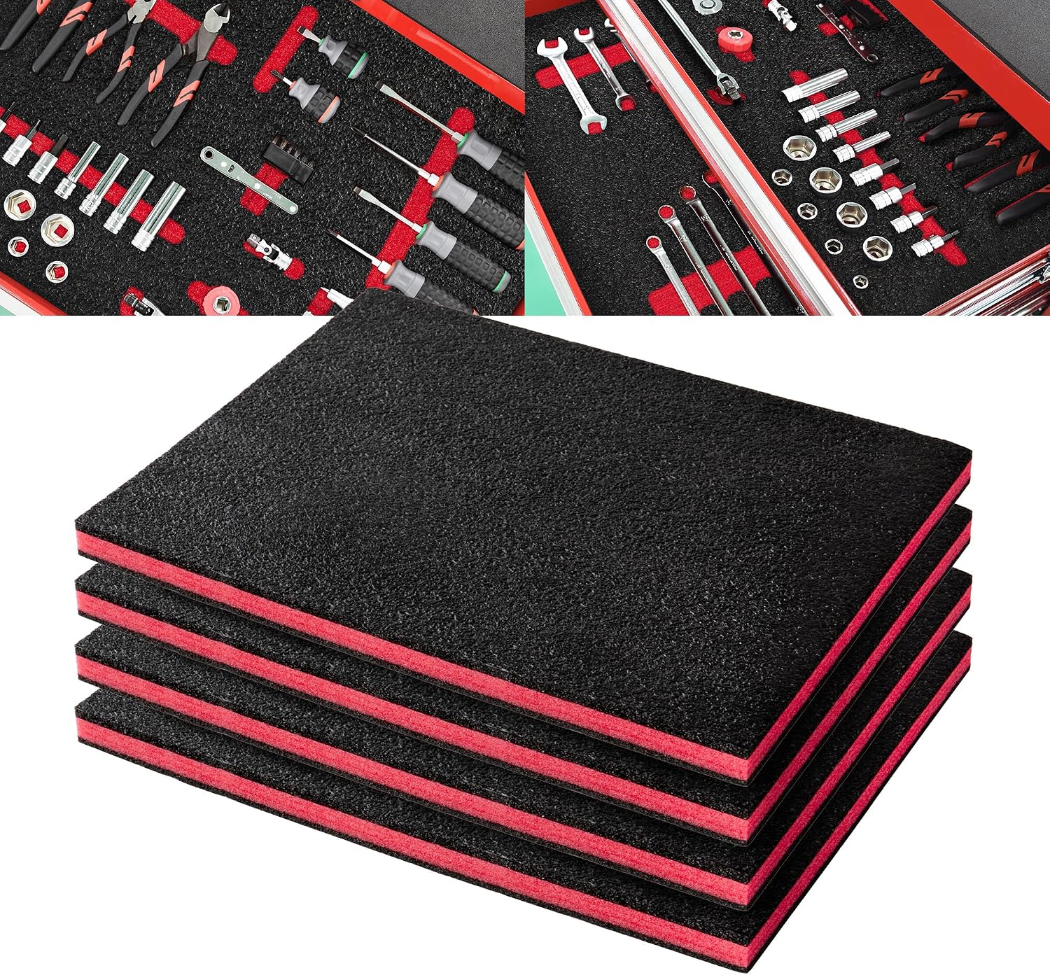 Precision Defined Tool Box Foam - Protective Inserts for Cases, Polyethylene Tool Foam for Cases, Cushion Insert for Toolboxes - BlackRed 40.6 x 30.4 x 2.54 cm, 4 pack