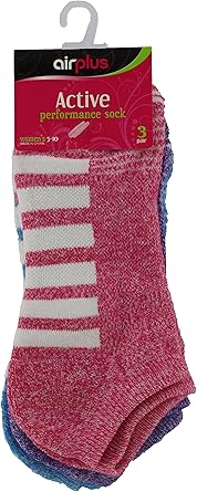 Airplus Women's Active No Show Bright Socks (3 Pack), Assorted