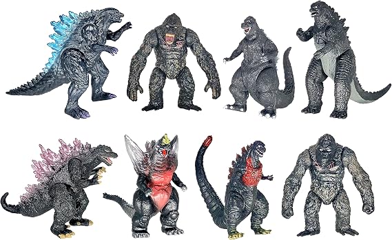 TwCare Set of 8 King Kong vs Godzilla Toys Movable Joint Action Figures King of The Monsters Birthday Dinosaur Kid Gift Cake Toppers