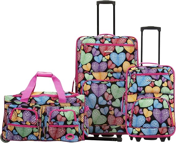 Rockland Vara Softside 3-Piece Upright Luggage Set, New Heart, 3-Piece Set (20 inch/28 inch/22 inch duffel)