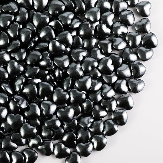 Kasvan Black Heart Shapes Sprinkles - Edible Candy Pearls 130g/4.58 Oz, Mix Size, Baking Cake Decorations, Ice Cream Toppings and Cookie Decorating, Wedding Party Chirstmas Supplies (Black)