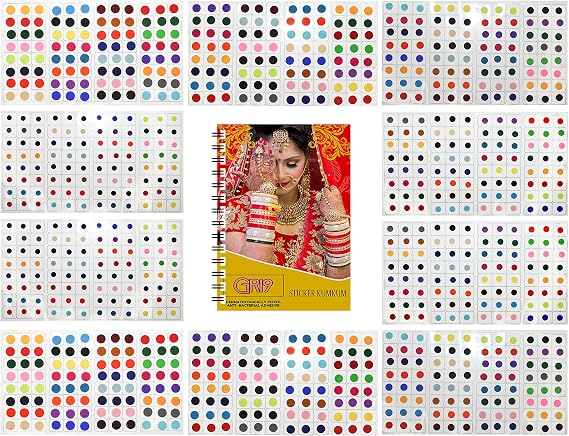 960 Multicolour Bollywood Forehead Stickers Adhesive Body Jewel 10 Page Book of Different Sized Tattoo Bindi Round Dot Circle (960 PC Bindi Book)