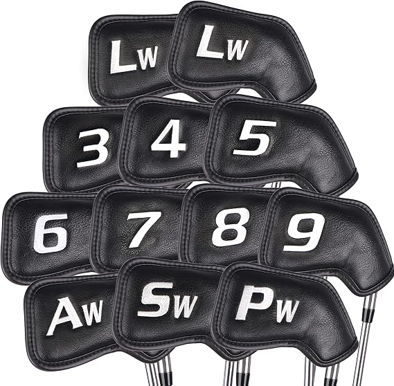 CHAMPKEY Premium Golf Club Covers for Men 12 Pack - Comfortable Polyurethane Golf Iron Covers - Ideal Golf Head Covers for Clubs
