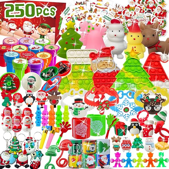 250PCS Christmas Toys for Kids Christmas Gift, Assortment Xmas Toys for Party Favors, Pinata Goodie Bag Stuffers, Stocking Stuffers, Advent Calendar, Prizes For Kids Classroom Rewards