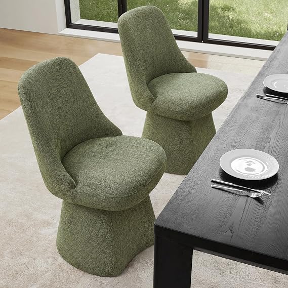 KISLOT Swivel Dining Chairs Set of 2, Upholstered Mid Century Modern Deskchair with High Back, Linen Fabric Kitchen Chairs for Dining Room, Bedroom, Dressing Room, Green