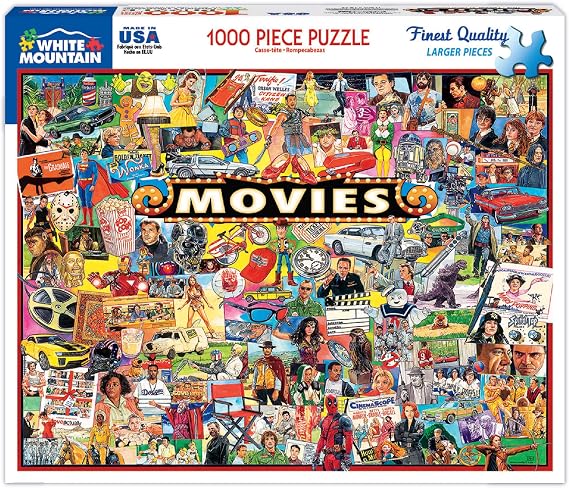 White Mountain 1000 Piece Jigsaw Puzzle Retro Collage, Movies | Large Pieces, Gift for Adults and Family, 24"x30" in