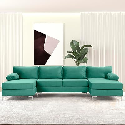 Casa AndreaMilano Modern Large Velvet Fabric U-Shape Sectional Sofa, Double Extra Wide Chaise Lounge Couch
