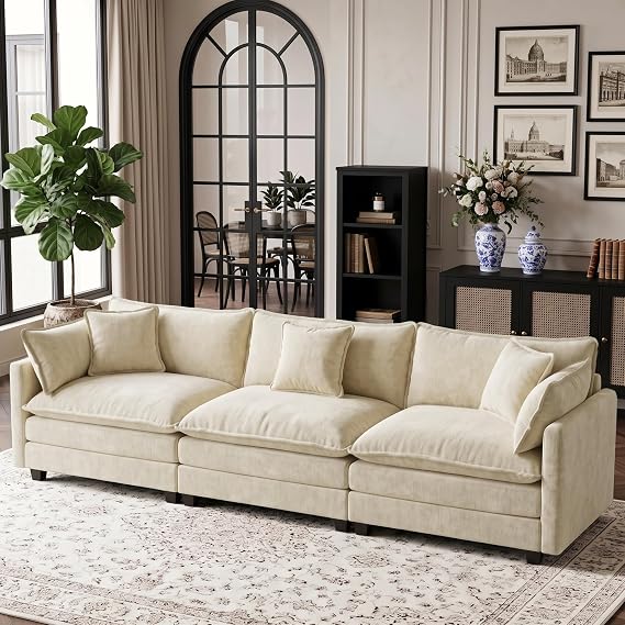 SoarFlash 3 Seater Modular Sofa 114 Chenille Beige with Cushion