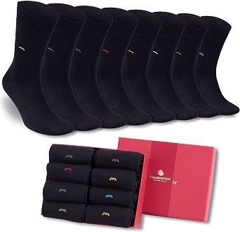 Men's Black Dress Socks Premium Bamboo Rayon Crew Trouser Socks Thin Fit 8-Pack Fits Shoe Size 8-12 Gift Box