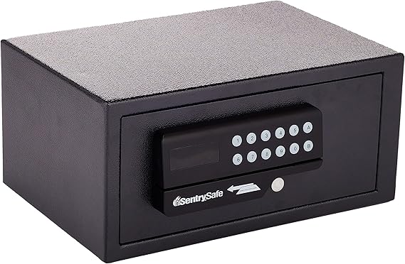 SentrySafe Black Steel Safe with Card Swipe Reader and Digital Keypad Lock, Small Safe with Interior Lighting and Bolt Down Kit, 0.41 Cubic Feet, H060ES