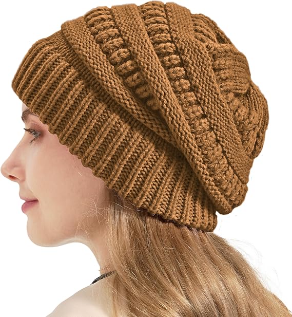 Cable Knit Slouchy Beanie for Women Thick Wool Winter Beanies Hats