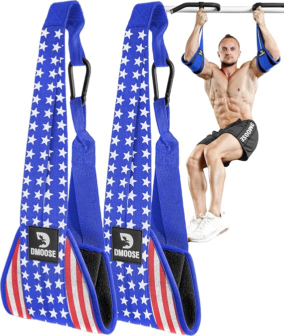 DMoose Fitness Hanging Ab Straps for Pull Up Bar & Core Strength Training - Soft Padded Exercise Straps for Ab Swing & Leg Raises, Hang Bar Strap with 2 Steel Carabiners - Abs Equipment for Home & Gym